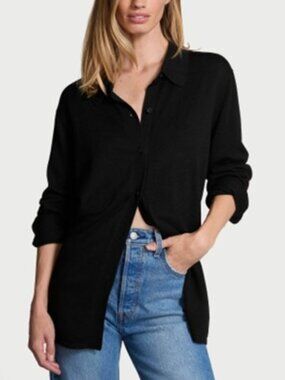 Victoria's Secret Luxe Crème Knit Oversized Button-Up Shirt - Size Medium